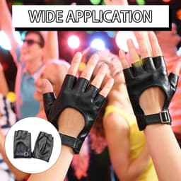 Handschoenen voor heren en dames, van zwart kunstleer, vingerloze wanten voor rijden en fietsen, punk rock-stijl, accessoires voor cosplay en fitnessstudio, dubbelzijdige bescherming — thumbnail 4