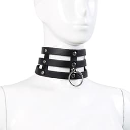 Kiotos Leather - Triple O-Ring Collar - Body Safe Kunstleer - Omtrek: 29/38 cm - 60 gr — thumbnail 2