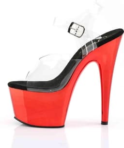Pleaser - ADORE-708 Sandaal met enkelband, Paaldans schoenen - Paaldans schoenen - 45 Shoes - Zwart/Rood — thumbnail 3