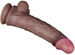 LoveToy - Dubbellaagse siliconen dildo 29.5 cm (Ø 5.5 cm) - Bruin — thumbnail 14
