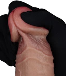 LoveToy - Dubbellaagse siliconen dildo 23,5 cm (Ø 4,3 cm) - Bruin — thumbnail 4