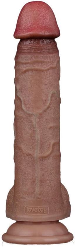 LoveToy - Dubbellaagse siliconen dildo 23,5 cm (Ø 4,3 cm) - Bruin — thumbnail 14