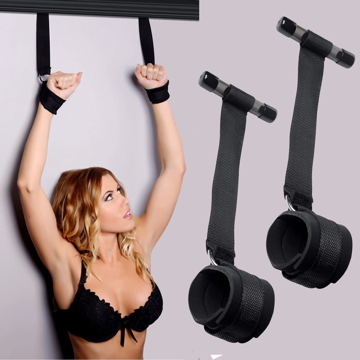 Verstelbare BDSM Deurboeien - Door Restraint Set - Handboeien en Enkelboeien - Over the Door Wrist Cuffs - Deur Hanger Boeien - 4 verstelbare bevestigingen, 2 handboeien en 2 enkelboeien + Gratis Blinddoek! — afbeelding 1