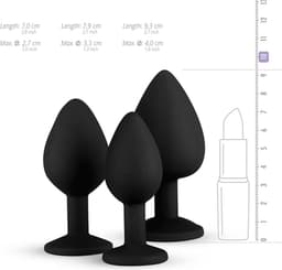 EasyToys - Siliconen Buttplug Set met Diamantjes - Siliconen - Buttplugs - Buttplug Set - Anal Plug - Sex Toys voor Vrouwen en Mannen - Seksspeeltjes - Butt Plug - Zwart — thumbnail 10