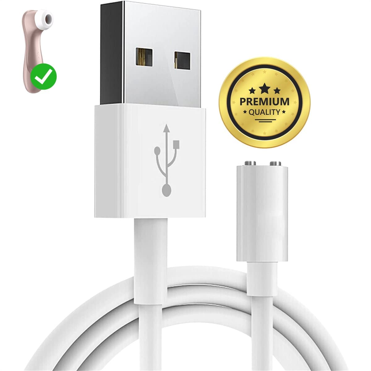 Niet-Magnetische Oplaadkabel - Vibrator en Satisfyer Oplader - Compatibel met o.a. Pro 2 Generation 1 & 2 (Next Generation), Pro 2 Vibration en Pro 4 Couples - USB Wit — afbeelding 1