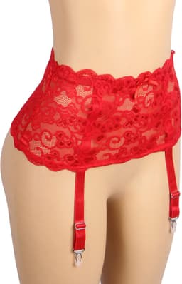 Zeloria Erotische Lingerie Jarretelgordel met Bijpassende Slip – Luxe Kant – Rood – XS/S — thumbnail 11