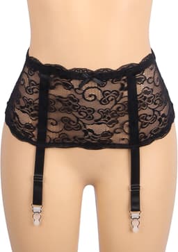Zeloria Erotische Lingerie Jarretelgordel met Bijpassende Slip – Luxe Kant – Zwart – M/L — thumbnail 11