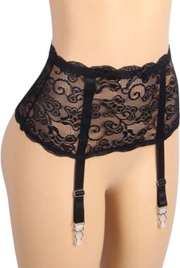 Zeloria Erotische Lingerie Jarretelgordel met Bijpassende Slip – Luxe Kant – Zwart – M/L — thumbnail 9