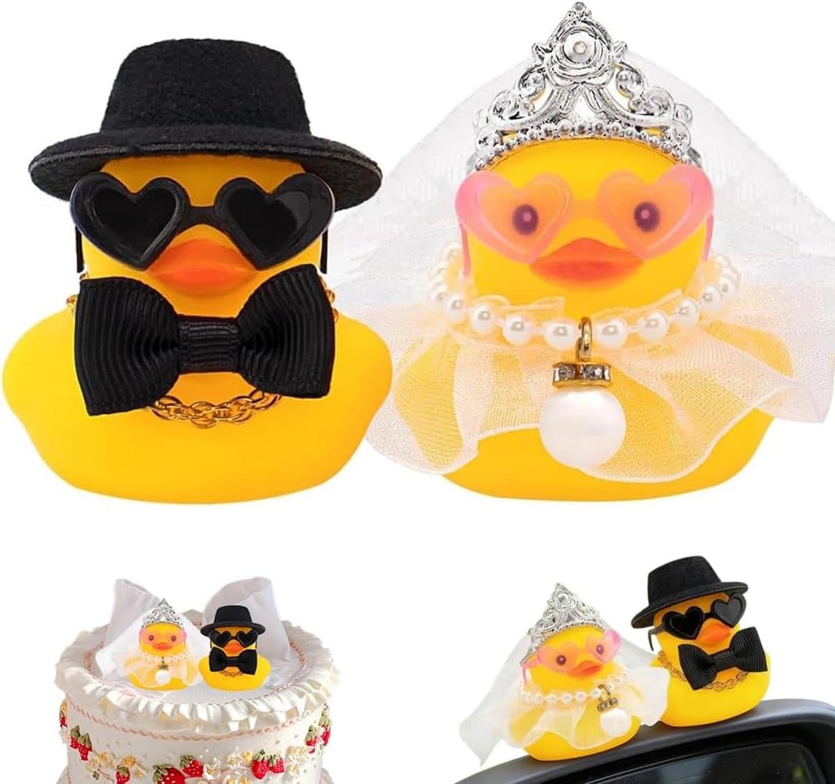 Rubberen Eendjes Bruidspaar - Badeendjes set - Bruiloft decoratie - Leuk cadeau - 5x5x2 cm - Bruid en Bruidegom — afbeelding 1
