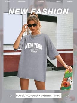 Dames Oversized T-shirt met Letterprint en Ronde Hals - Vintage Los Angeles Style — thumbnail 3