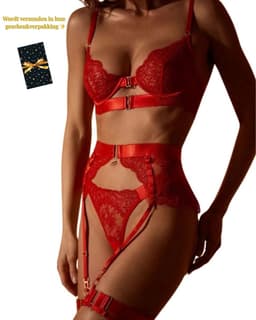 Luxe Lingerieset Dames – Lingerie Erotisch – Sexy Lingerie – 4-delige set – Rood Kant – Lingerie Setje – Verleidelijke BH met Jarretels & Hoge Taille String – Sexy Lingerie – Chique – Luxe –Boudoir Look – Kinky – Erotisch – Maat XS/S, M, L, XL — thumbnail 3