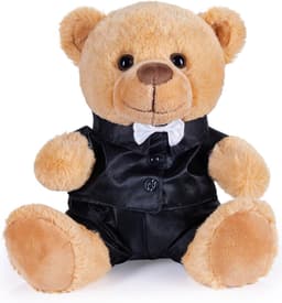 Bruidspaar Knuffels - Teddyberen Set - Cadeau Huwelijk - Elegante Pakken - 25 cm Hoog - Bruin en Zwart — thumbnail 2