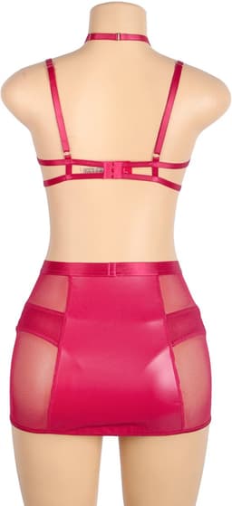 Zeloria PU Leren Lingerie Set met Rokje en Jarretelles – Halter Lingerie Set Dames – Rood – L — thumbnail 8