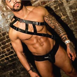 Oneay PU-leren kostuum met spiermotief, borstband, bondage-accessoire, schouderband, body bondage-kleding — thumbnail 1