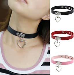Sleutelbeenketting - Halsomtrek 32 cm~38 cm - Choker met hartvormige hanger - Halsband voor dames - Gotische leren choker - Punkstijl ketting - Choker - Halsband - Halsketting - Metalen choker - Kettingchoker - Bikerchoker - Halsring — thumbnail 7