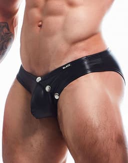 Cut4Men - Sexy Wetlook Herenslip met Drukknoopjes - Snap - Zwart M — thumbnail 1