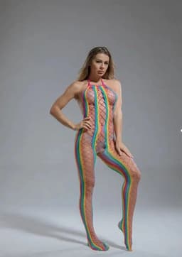 Cindylove - Bodystocking - Catsuit met Rijgveter Illusie - One size - Rainbow — thumbnail 2