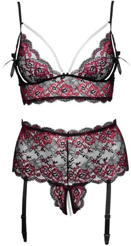 Curvy Kruisloos Kanten Lingerie Set met Parel Bandjes — thumbnail 2