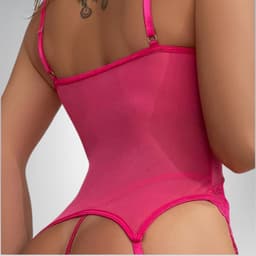 Elana – Amara – Verleidelijke Kanten Bustier Set met Kousen en Slip – Sexy Dames Lingerie – Roze - S — thumbnail 2