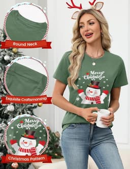 Grappig Kerst T-shirt Dames Katoen Ronde Hals Korte Mouwen Vrije Tijd Shirt — thumbnail 3