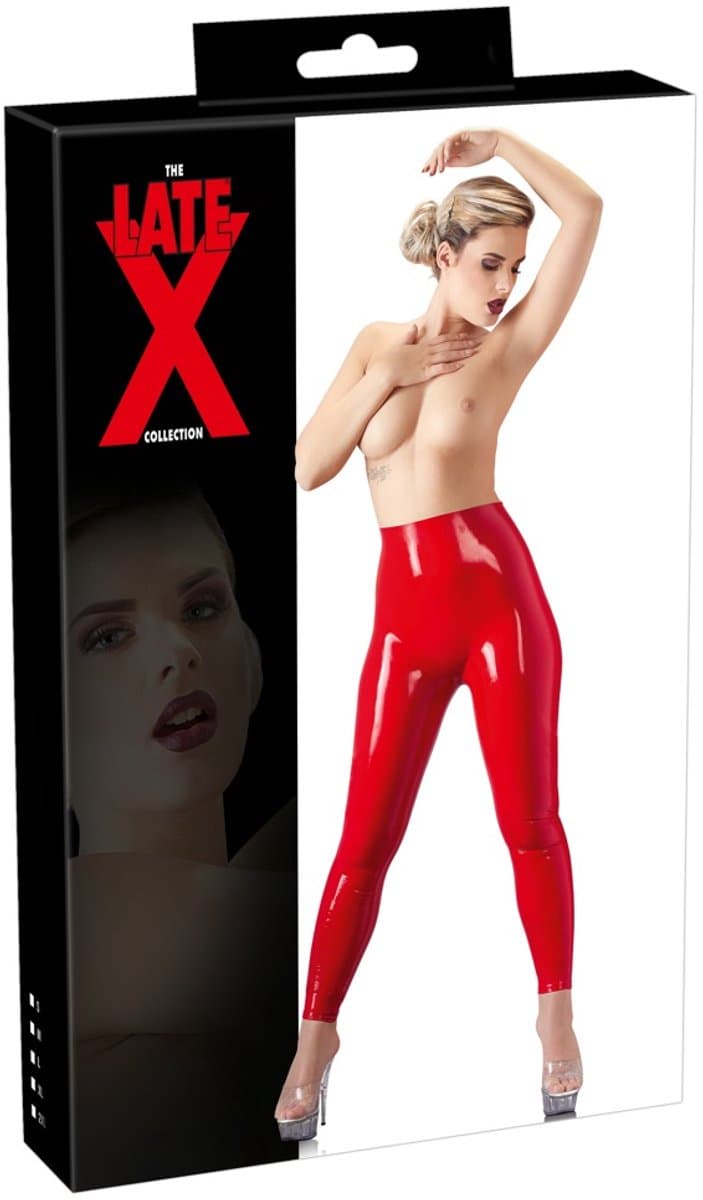 LateX – Latex Legging met Hoge Heup Fashion Style of voor Kinky Feestjes Hoog Kwaliteit – Maat M – Rood — afbeelding 1
