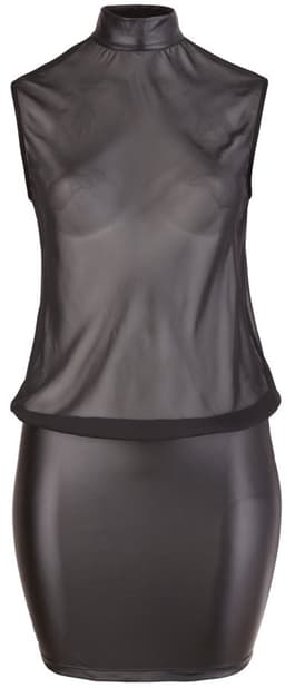 Cottelli Plus Size – Sexy Licht Transparante Mini Jurk met Brede Wetlook Ondergedeelte – Maat 2XL - Zwart — thumbnail 2