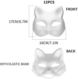 10 stuks kattenmaskers, party, maskerade,therian masker, vossenmasker, wit doe-het-zelf maskers om te beschilderen, doe-het-zelf papieren masker, cosplay — thumbnail 4