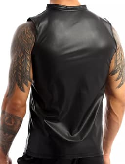 Nauwsluitend Kunstleer T-shirt voor Heren - Sexy Fitness en Feesttopje — thumbnail 5