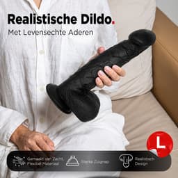 Rosebay Realistische Dildo 26 cm - Zachte Siliconen Dildo met Zuignap & Balzak - Dildo voor Mannen en Vrouwen - Zwart — thumbnail 2