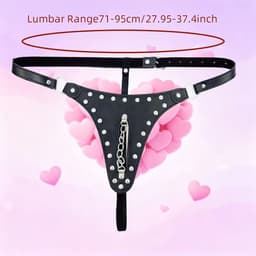 Sexy PU-Lederen Kuisheidsgordel G-String met Studs en Ketting - Verstelbare BDSM Lingerie Vrouwen - One Size SM Harnas — thumbnail 4