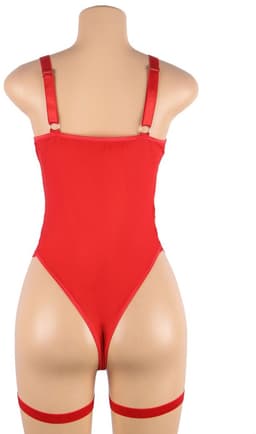 Zeloria Sexy Body Dames Lingerie met Jarretelles – Kant & Transparant Mesh – Erotische Lingerie – Rood – XS-S — thumbnail 4