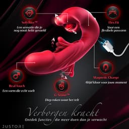 Pleasure Intense X³ – Red Velvet – 3 in 1 Likkende Tong Vibrator voor Vrouwen – G-Spot Satisfyer & Clitoris Stimulator – Rabbit Tarzan Vibrator – Sex Toys voor Koppels – Seksspeeltjes voor Mannen — thumbnail 4