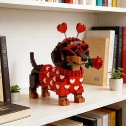 Dachshund Steen Set - Hond Bouwstenen - Decoratie Bouwen - Romantisch Hart Accessoire - 12x14x15 CM — thumbnail 2