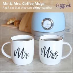 Gifffted Mr And Mrs Mugs, Unique Wedding Gift For Couple, Gifts For Engagement, Anniversary, His And Her, Bride And Groom, Valentines And Christmas Gifts For Couples, Set Of 2 Coffee Mugs — thumbnail 4