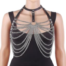 Ketting BDSM harnas - Body Chain - PU leder - RVS - Beha - Riem - Festival - Transparant - Bondage — thumbnail 4