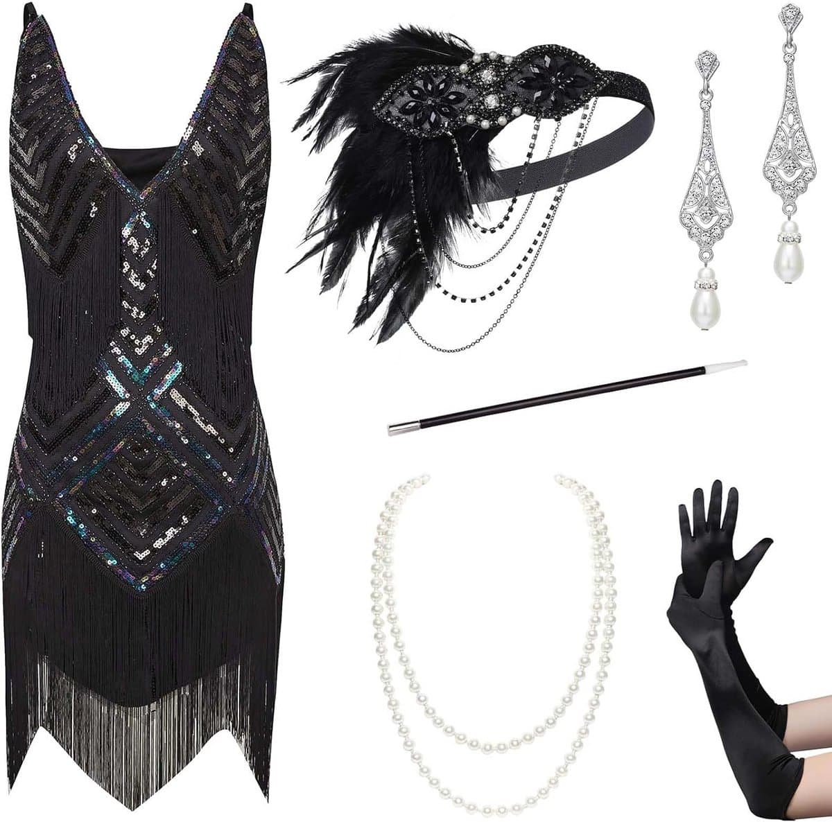 Dames Charleston Jurk Jaren 20 Flapper Kostuum Jurk met Glitter en Franjes — afbeelding 1