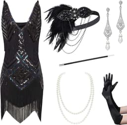 Dames Charleston Jurk Jaren 20 Flapper Kostuum Jurk met Glitter en Franjes — thumbnail 1