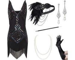 Dames Charleston Jurk Jaren 20 Flapper Kostuum Jurk met Glitter en Franjes