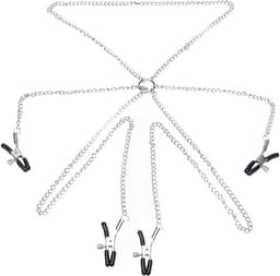 Nooitmeersaai - Tepel- schaamlipklemmen set - Metaal - Zilverkleurig - incl. ketting — thumbnail 1