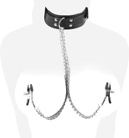 DOWO® - Halsband met tepelklemmen – Halsband - Body Bondage - Kunstleer - Sexy Lingerie - Erotiek Riem – SM - BDSM - Sex Toys voor Koppels - Seksspeeltjes voor mannen en vrouwen — thumbnail 1