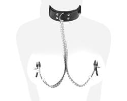 DOWO® - Halsband met tepelklemmen – Halsband - Body Bondage - Kunstleer - Sexy Lingerie - Erotiek Riem – SM - BDSM - Sex Toys voor Koppels - Seksspeeltjes voor mannen en vrouwen