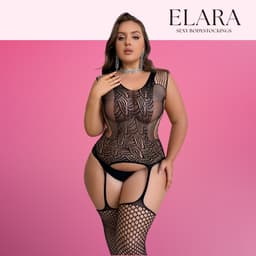 Elara - Mirella Plus Size - Bodystocking Erotische Lingerie met Open Kruis - Catsuit - L t/m XXL - Sexy Dames Lingerie - Bodysuit — thumbnail 4