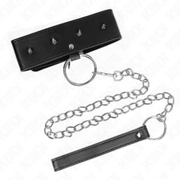 KINK - KETTING 65 cm MET RIEM MET ZILVEREN STUDS, VERSTELBAAR 36-43 CM X 5 CM | KINKY | KETTING | KINKY KETTING | BONDAGE | BDSM | EXTREME BDSM | FETISH | SEKSSPEELTJES VOOR KOPPELS | SEX TOYS VOOR KOPPELS — thumbnail 3