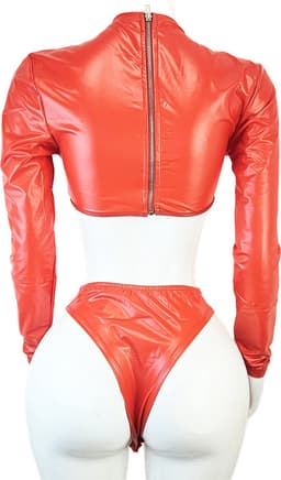 Jumpsuit - Maat L/XL - Sexy bodysuit catsuit pak met openingen Wetlook Rood — thumbnail 3