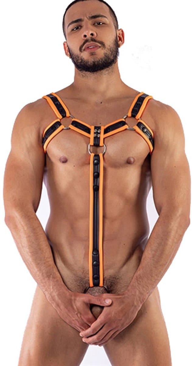 Mister b neoprene harness with strap black orange - maat XL — afbeelding 1