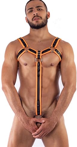 Mister b neoprene harness with strap black orange - maat XL — thumbnail 1