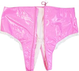 BamBella® Slip Onderbroek - Maat L/XL - Erotische Sexy BDSM Lingerie Dames - Roze rits ondergoed Datex mix latex en stof wetlook open kruis — thumbnail 6