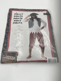 Verleidelijke Piraat Verkleedset – Gestreepte Broek, Gerafelde Blouse, Skull Vest & Hoofddoek L — thumbnail 2