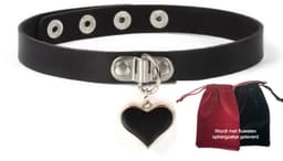 Choker met hart zwart – Gothic PU-leer Halsketting – Verstelbaar – Geschikt voor 40 cm hals — thumbnail 1