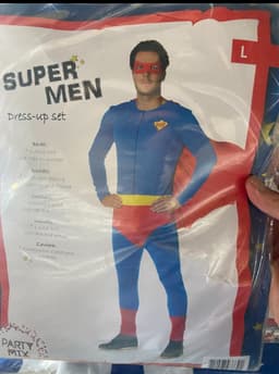 Kinky Superhero Kostuum – Strak Blauw Pak met Rode Cape & Masker – L — thumbnail 2